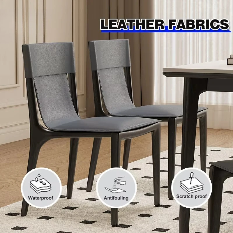 #French Leather Dining Chair Antique Style Upholstered Solid Wood Small Household Designer