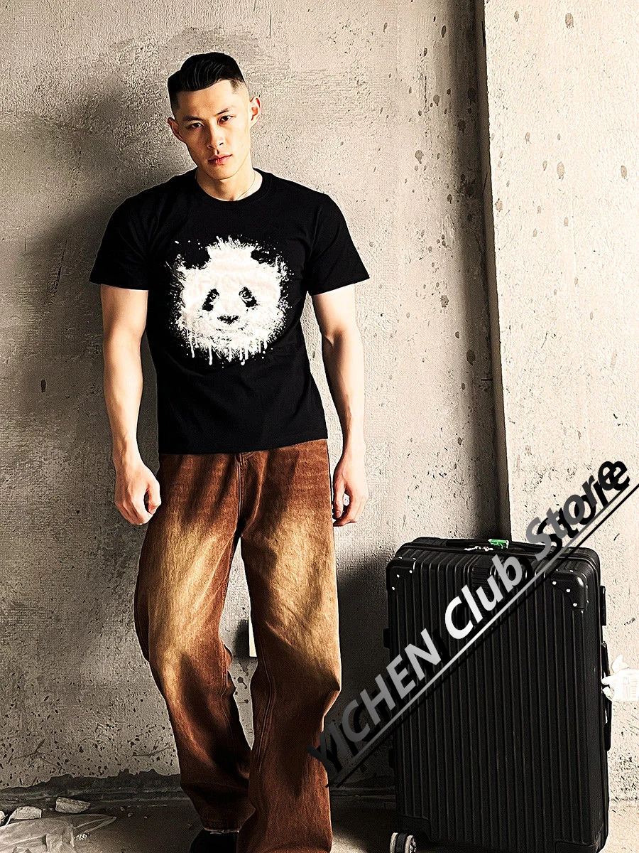 

High Street Tide Brand Panda Printing Chinese Trend Motorcycle Clothing Retro Cycling Clothing Casual Men's And Women's T-Shirts
