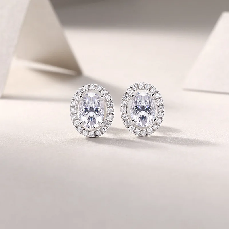 European and American Micro Inlaid Attendance Daily Matching Earrings Women's Oval Geometric Inlaid Zircon Jewelry