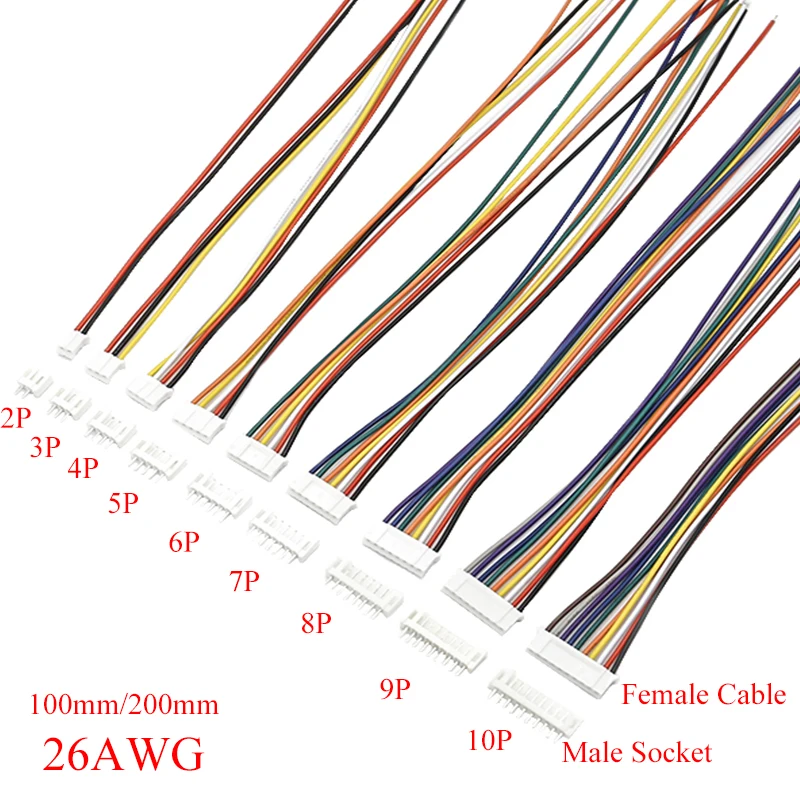 터미널 와이어 케이블 소켓 포함 미니 소형 마이크로 암수 커넥터, JST 2.0mm, PH2.0, 2, 3, 4, 5, 6, 7, 8, 9/10 핀 플러그, 26AWG, 5 세트 