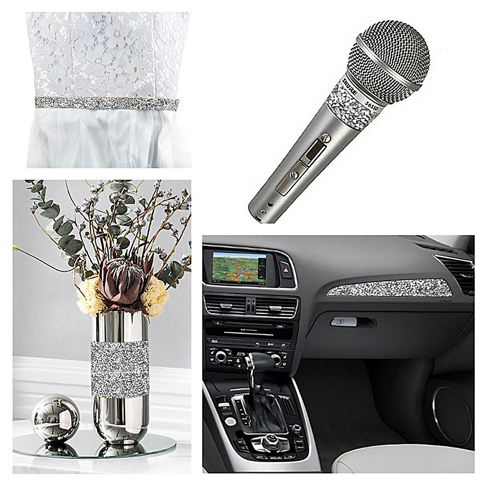 حجر الراين بلينغ أشرطة لفة الزفاف الديكور كريستال حجر الراين الشريط النطاقات حزام التفاف لزي الطاولة #3