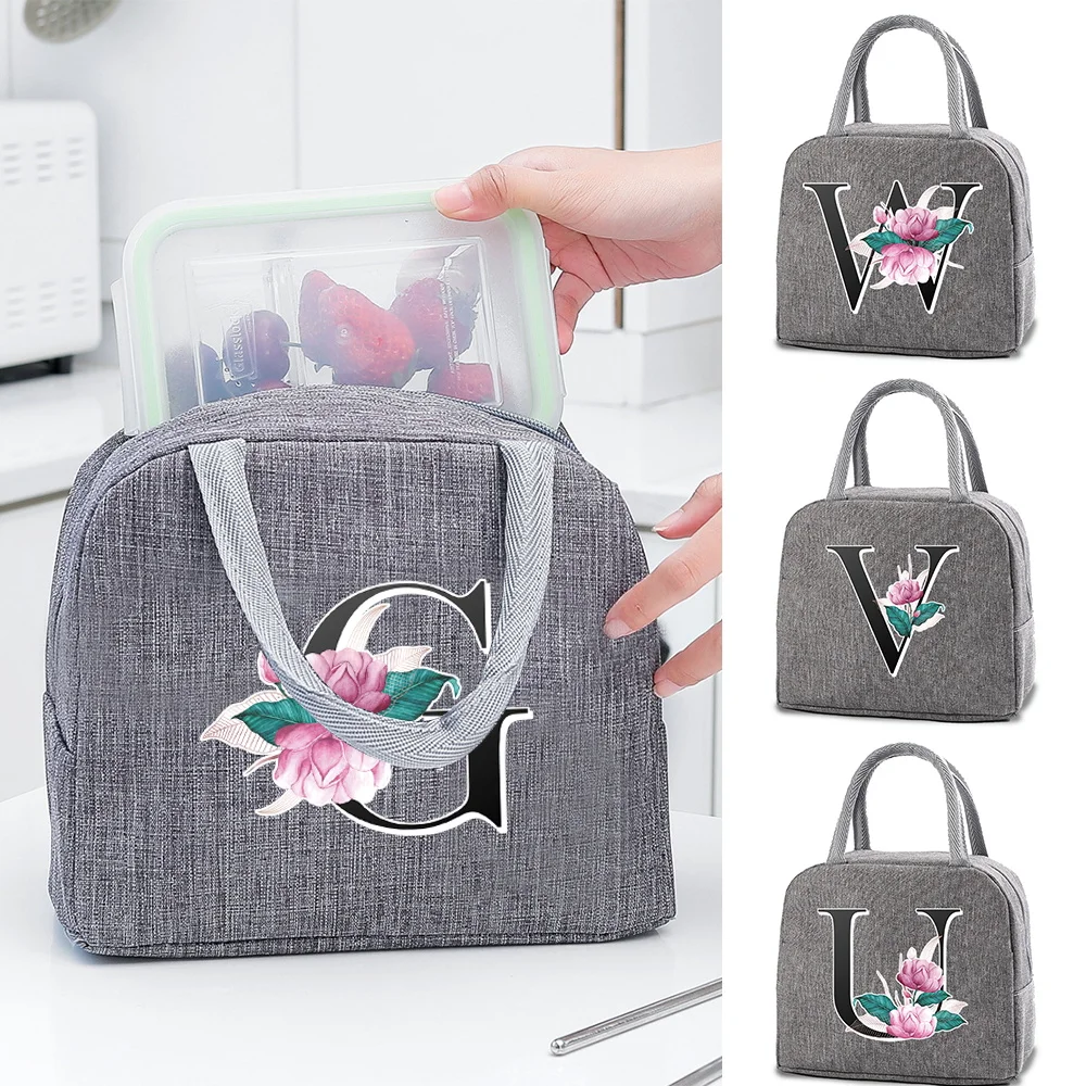 Child Lunch Insulation Bag Picnic Travel Food Storage Cooler Bags Breakfast Thermal Box Dinner Pack Letter Print Canvas Handbag