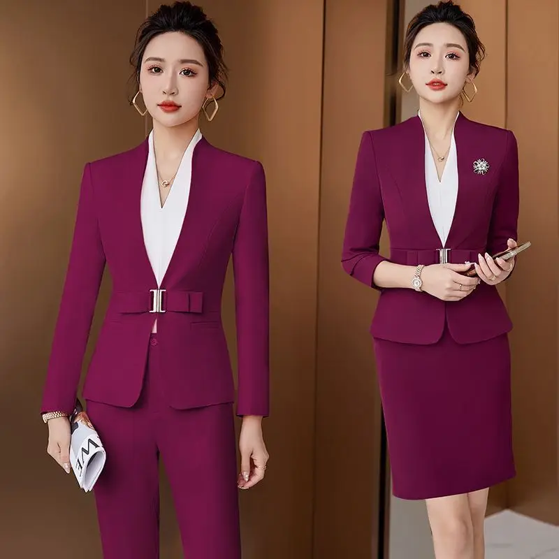 Formal Office Pant Suit For Womens Blazers Pant Set Long Sleeve Uniform Elegant Feminino Business Formal Work Suit oversize 3XL