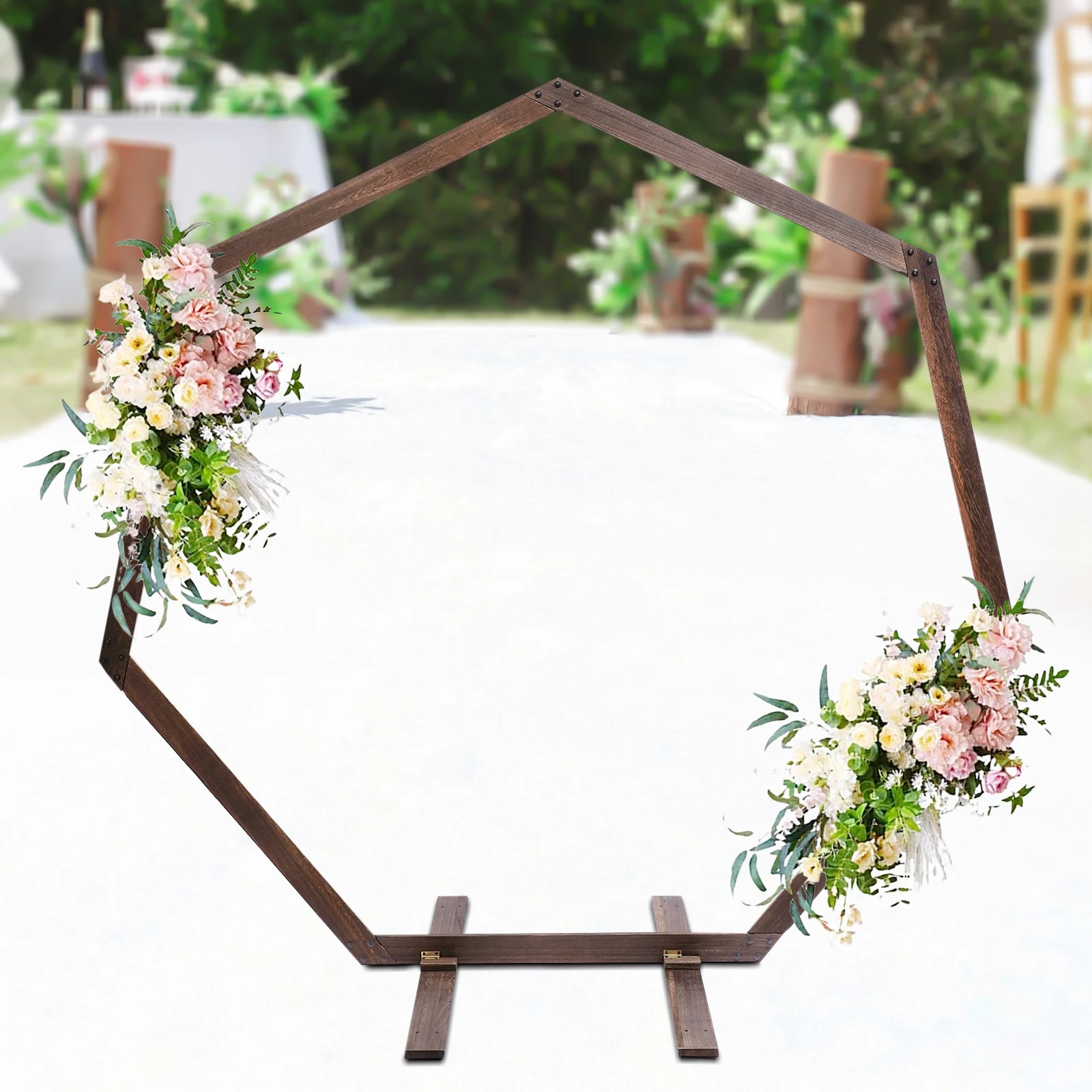 Heptagonal Wedding Garden Arch with Base Wedding Balloon Arches for Ceremony Arch Backdrop for Indoor Outdoor Birthday Party Gar