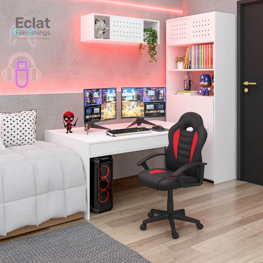 Gaming and Student Racer Chair with Wheels, Red, computer chair,