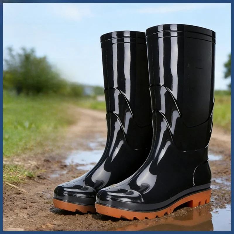 

Men's High-Tube Waterproof Non-Slip Rain Boots Thickened Cow Tendon Bottom Construction Site Wear-Resistant PVC Shoes