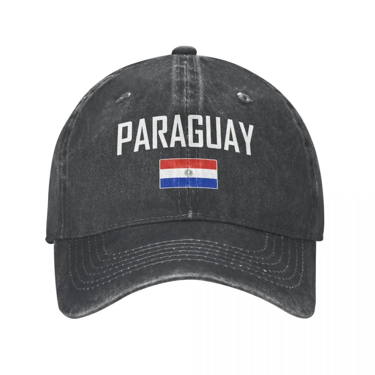 

Men Baseball Cap PARAGUAY Flag And Font Charcoal Washed Denim Classic Vintage Cotton Dad Trucker Hat Unisex Adult