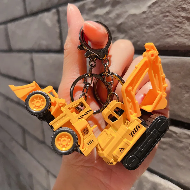 keychain excavator Boy Lightweight Key Ring Pendant Forklift Tractor Mini Construction Truck Model Keyfob Ornament