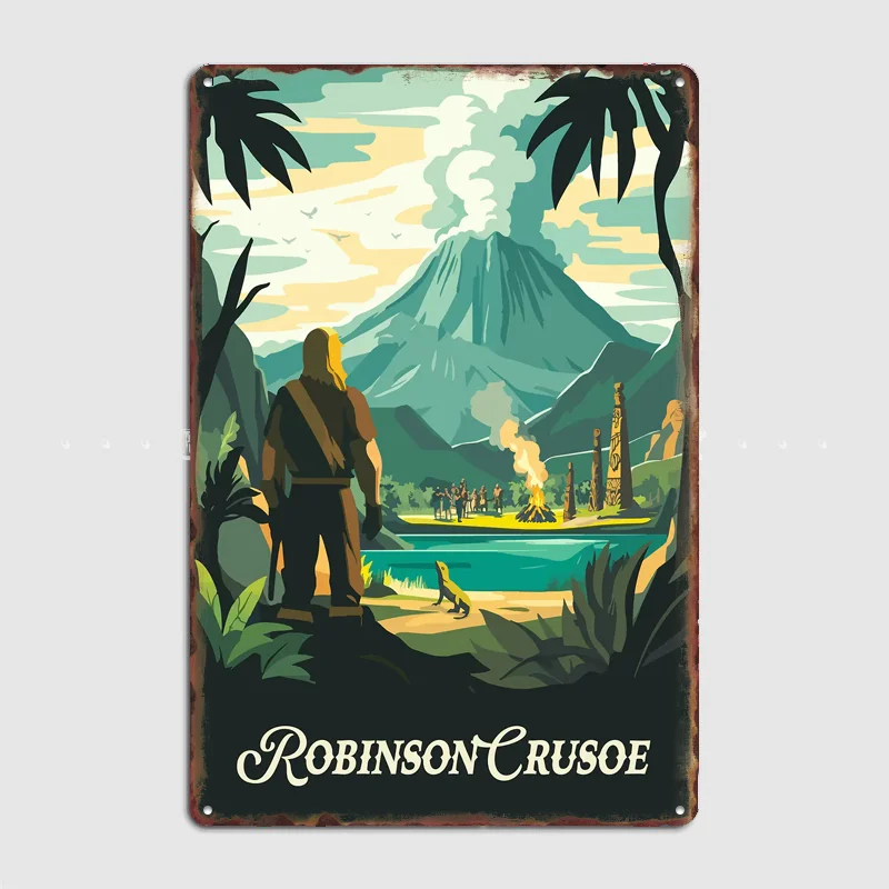 Póster inspirado en el juego de mesa Robinson Crusoe, cartel metálico vintage para pub, decoración de pared interior para dormitorio, decoración de habitación