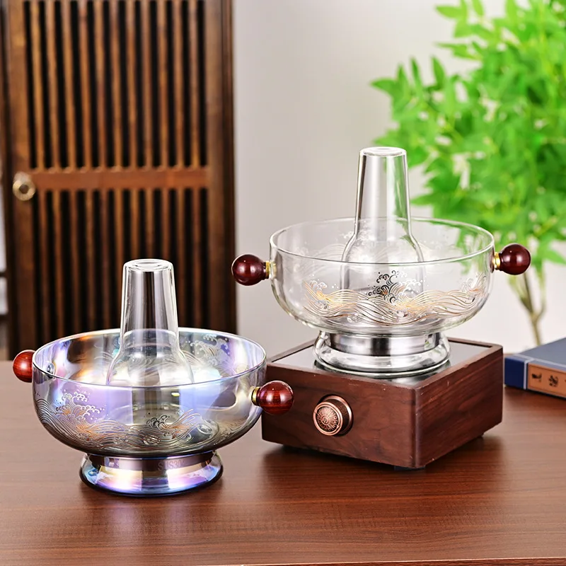 

High borosilicate glass hot pot table family soup pot fireplace couple single double small hot pot