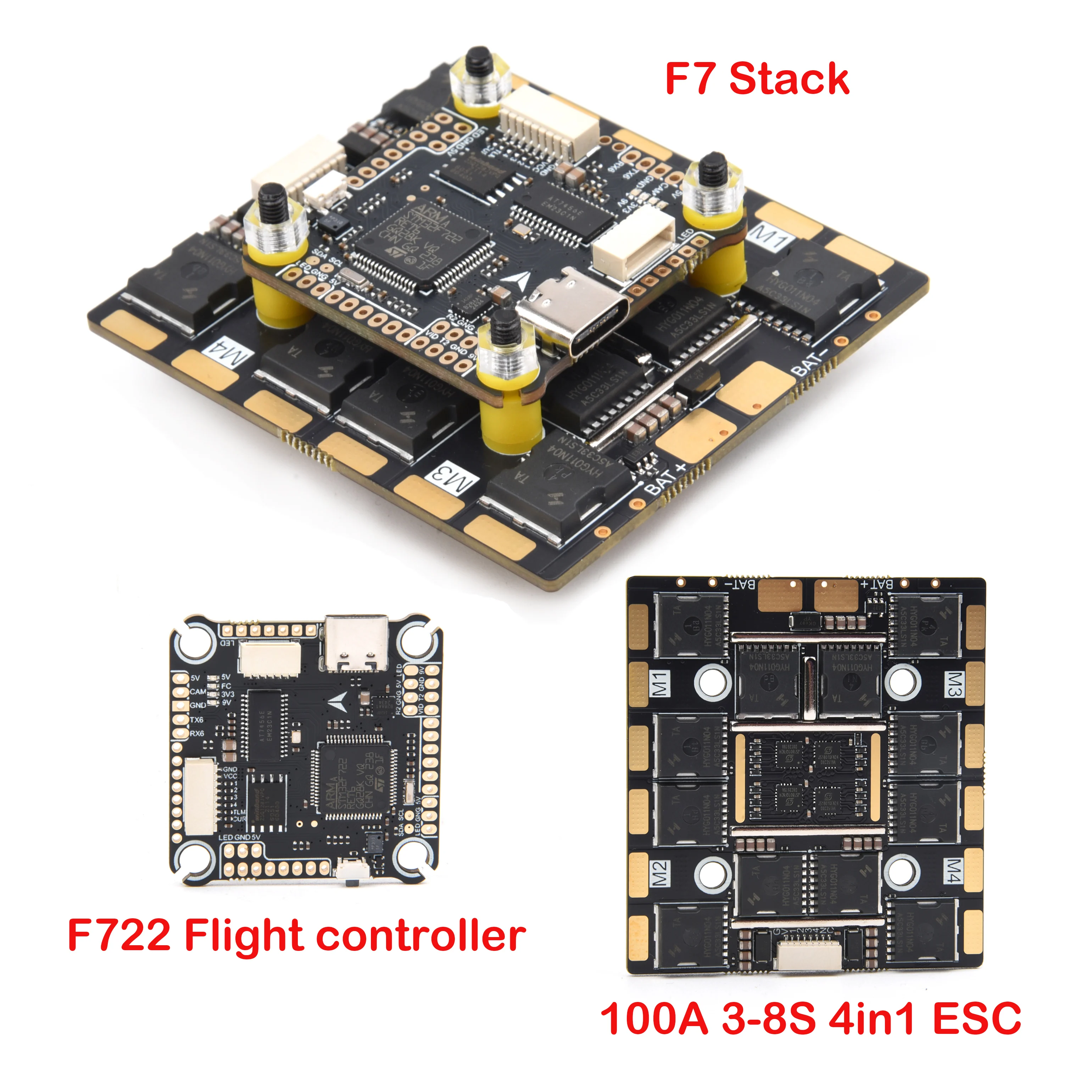 

F7 F722 F722HD ICM42688 Gyro Flight Controller 100A 4in1 ESC STACK 3-8S SURPORT BetaFlight/INAV for MARK4 13inch FPV Drone