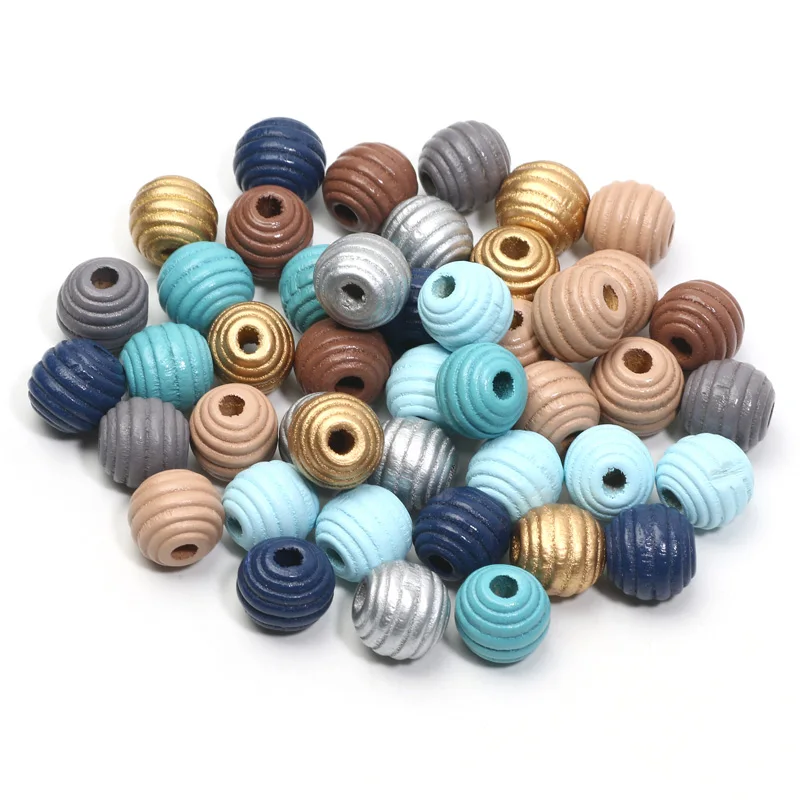 20-50 stücke 12/16mm natürliche Holz perlen runde Abstands halter Holz perle gestreifte bleifreie Kugeln lose Perlen für Schmuck herstellung DIY Supplie
