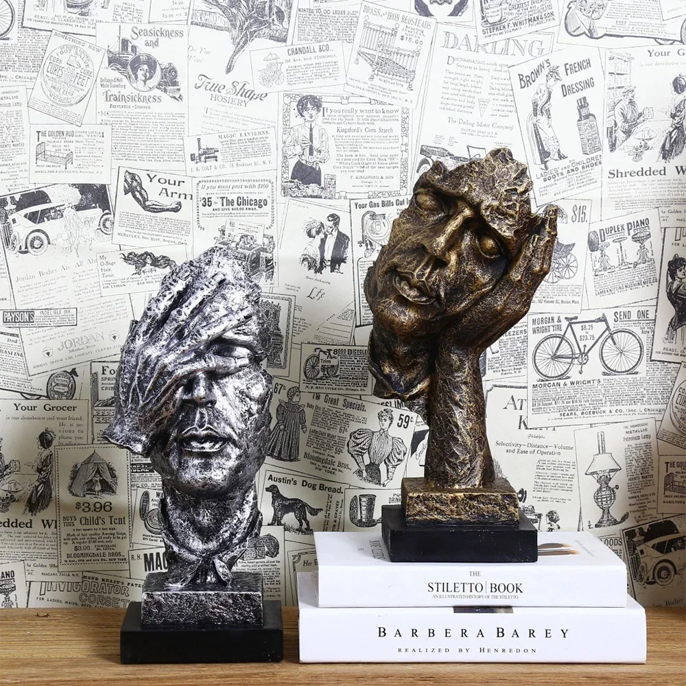 تماثيل المفكر الإبداعي، تمثال شخصيات تجريدية قديمة، لا تستمع، تتحدث، تبدو منحوتة مصغرة، حرفة سطح المكتب المنزلية