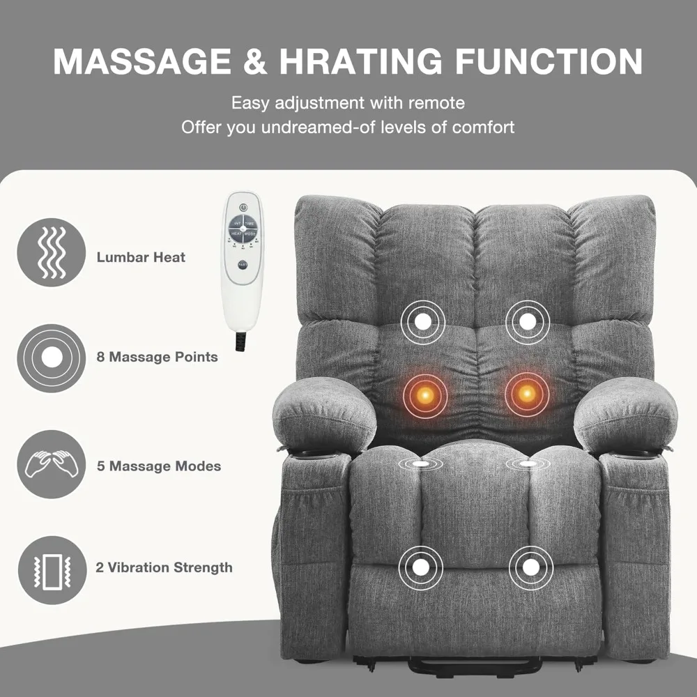 Power Lift Recliner Chair for Elderly with Vibration Massage and Lumbar Heating Electric Recliner Sofa with Cup Holders