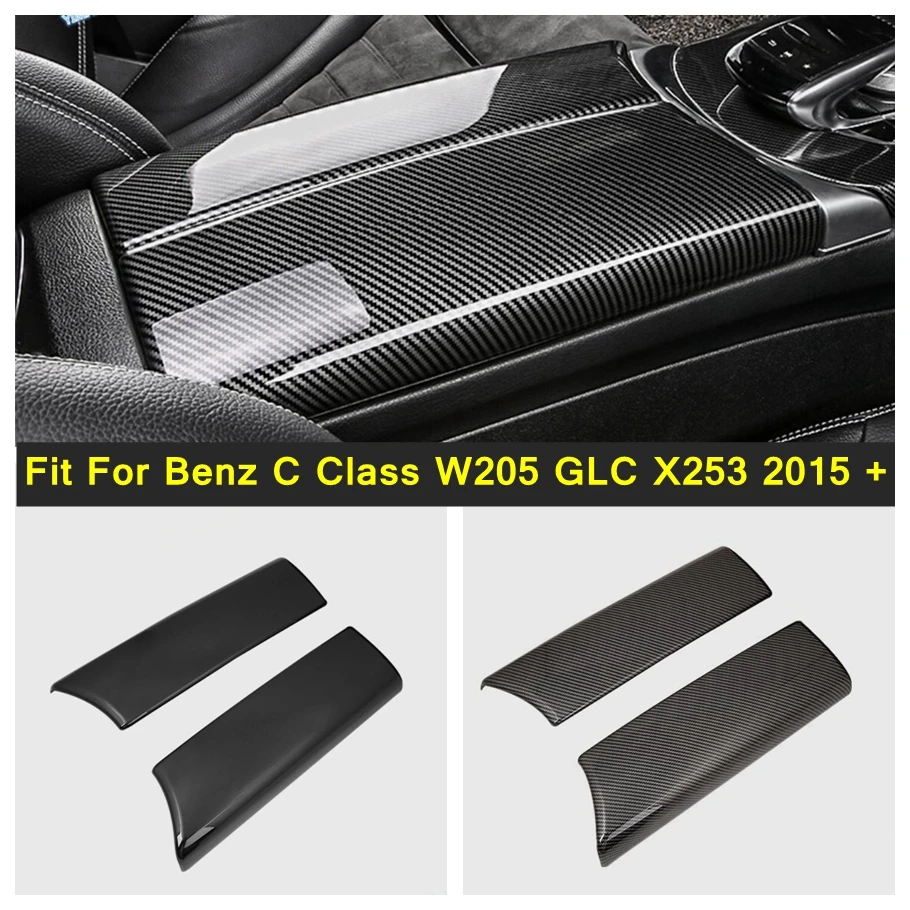 Carbon Fiber Look Car Armrest Storage Box Decor Frame Cover Trim Accessories For Mercedes-Benz C Class W205 GLC X253 2015 - 2021