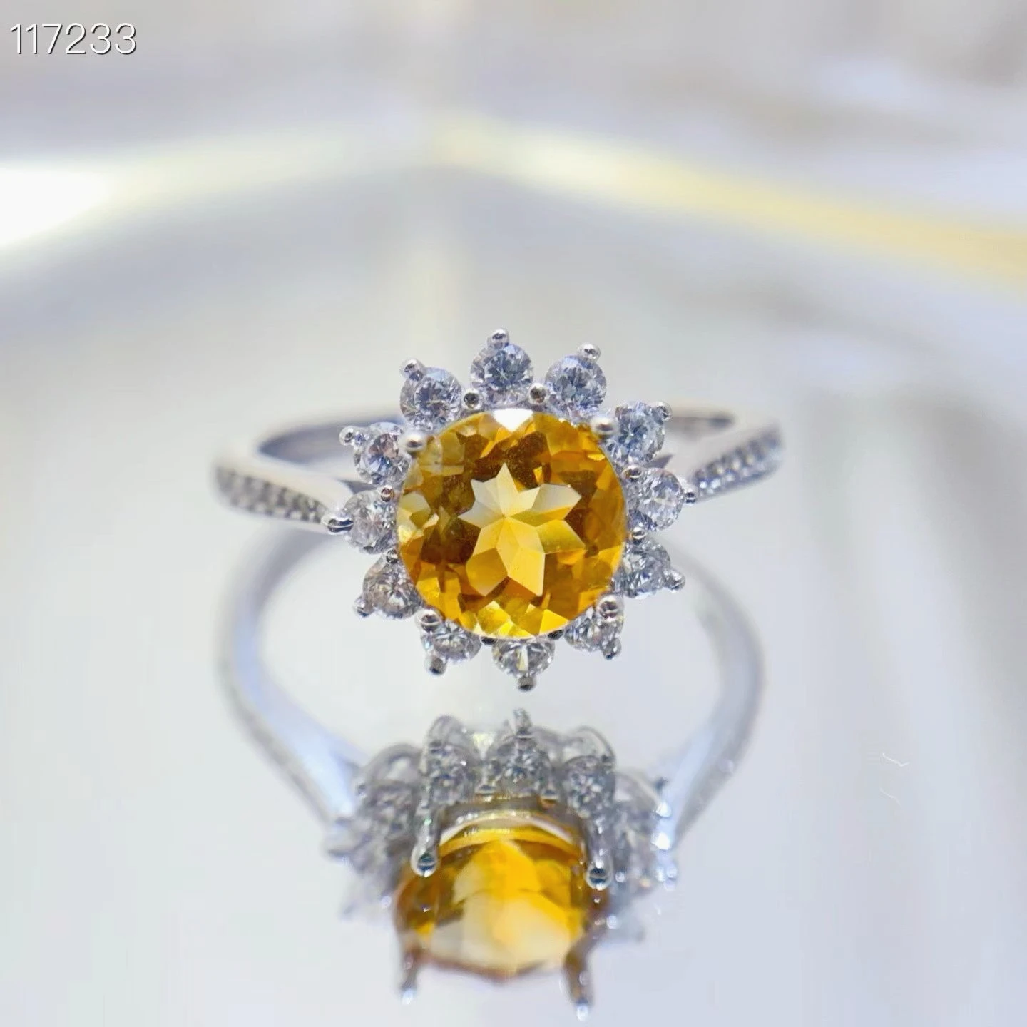 Classic Design 925 Silver Ring Natural Citrine Ring 7mm 1ct VVS Grade Citrine Silver Jewelry with 18K Gold Plating