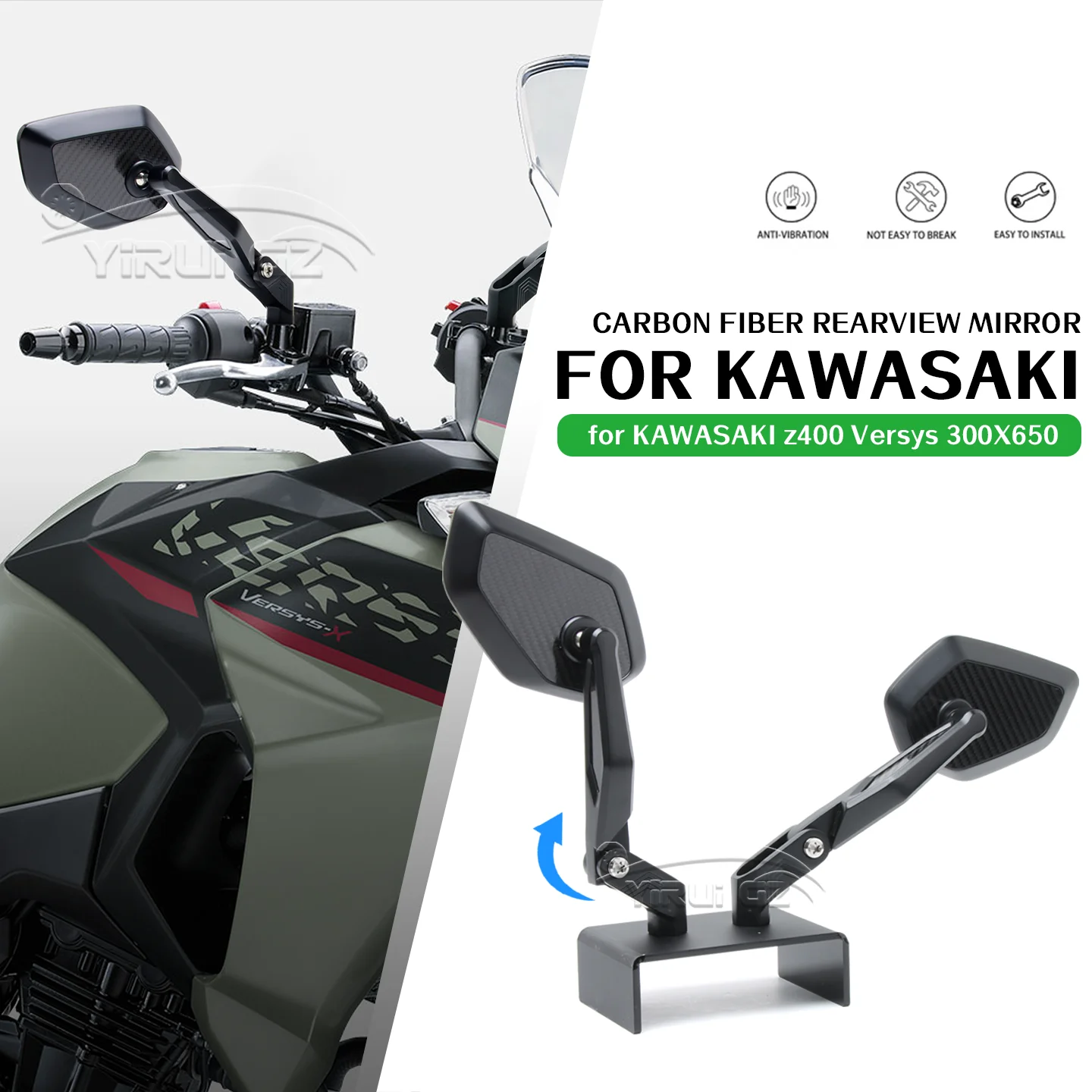 

Motorcycle rearview FOR KAWASAKI Z400 Z400 Versys 300X 650 mirrors Foldable mirrors rod Rearview Side Mirror anti-glare mirrors