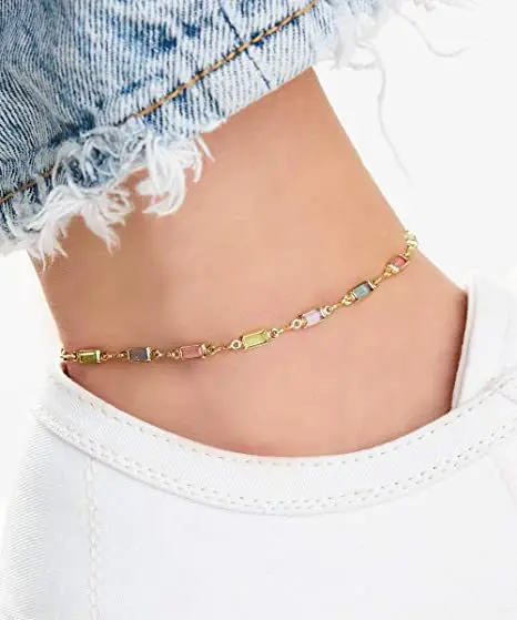 Round Glass Crystal Women'S Feet Chain Colorful Mixed Color Oval Ankle Bracelet For Women Circular