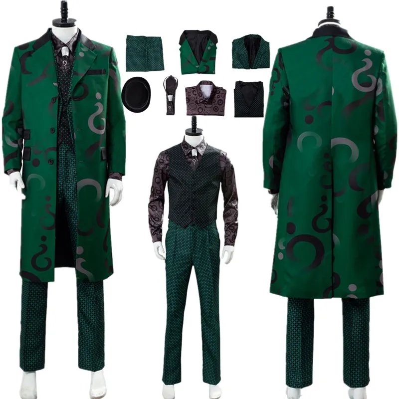 

Костюм для косплея Riddler, униформа для взрослых и мужчин, рубашка, пальто, брюки, галстук, наряды для ролевых игр, маскировочный костюм на Хэллоуин, карнавал и вечеринку