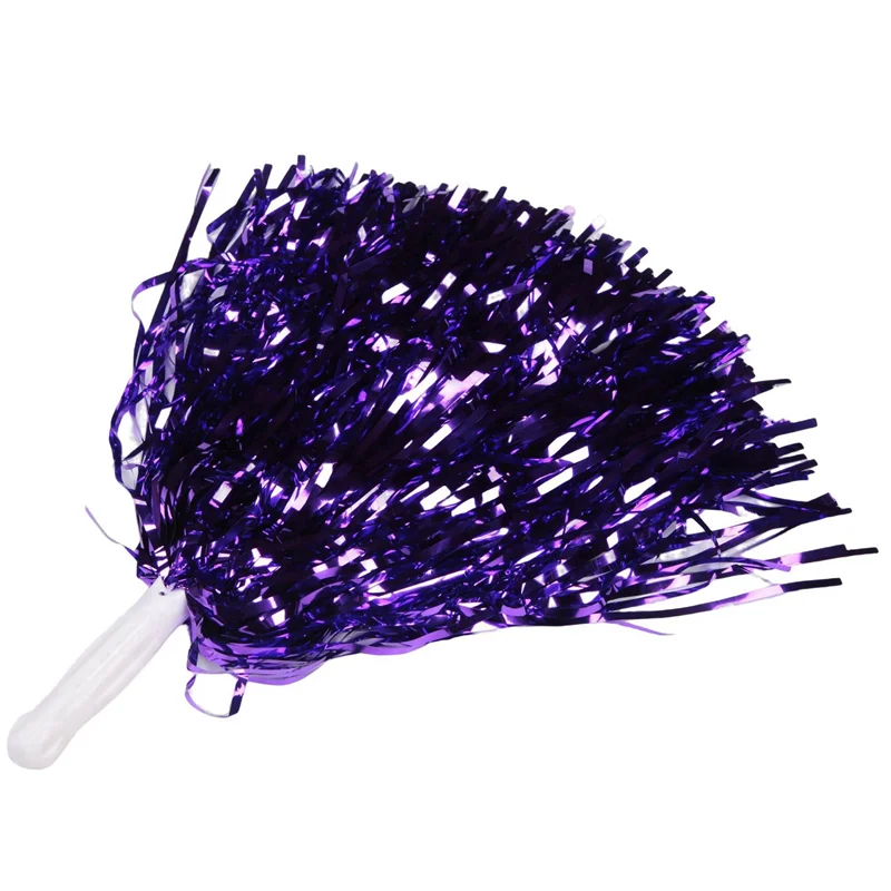 

120Pcs Cheerleading Pom Poms Metallic Foil Cheer Pom Poms With Plastic Handle For Adults Kids Cheerleaders Party Purple