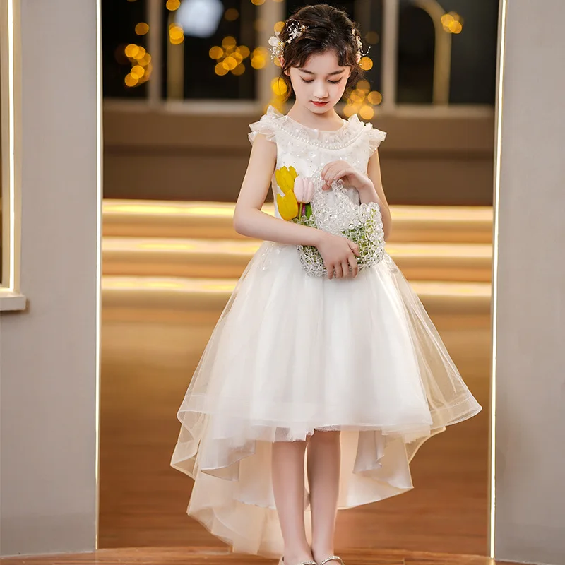 WineRed Sleeveless High-end Wedding Dresses 3D flowered Bow Vintage Girls dress Princess Bride Gowns Luxury Sparkle Kids Dress