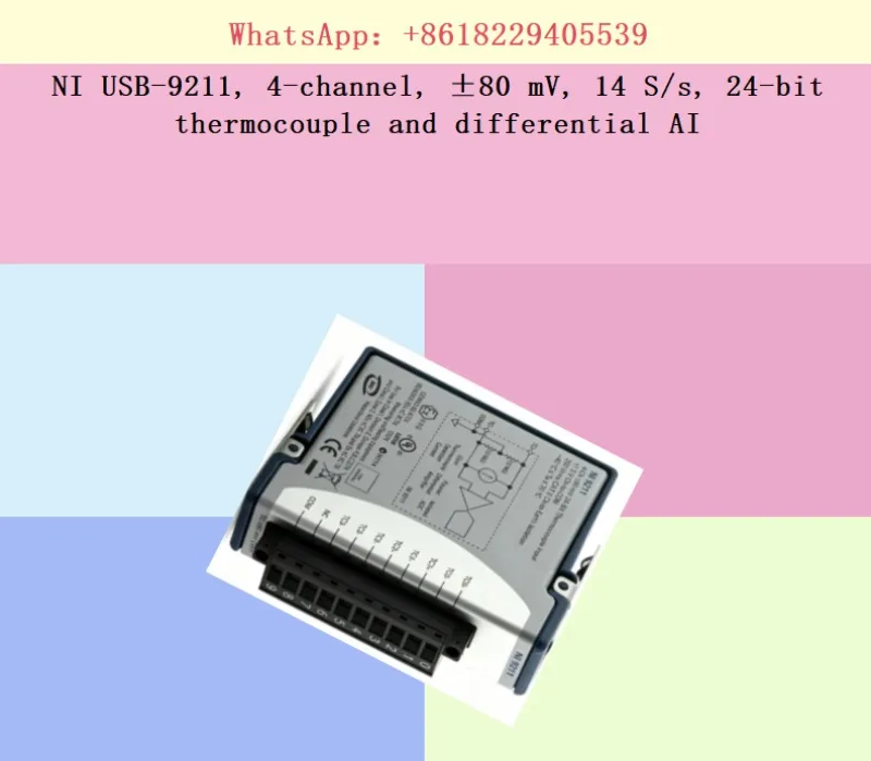 NI USB-9211, 4-channel, ±80 mV, 14 S/s, 24-bit thermocouple and differential AI