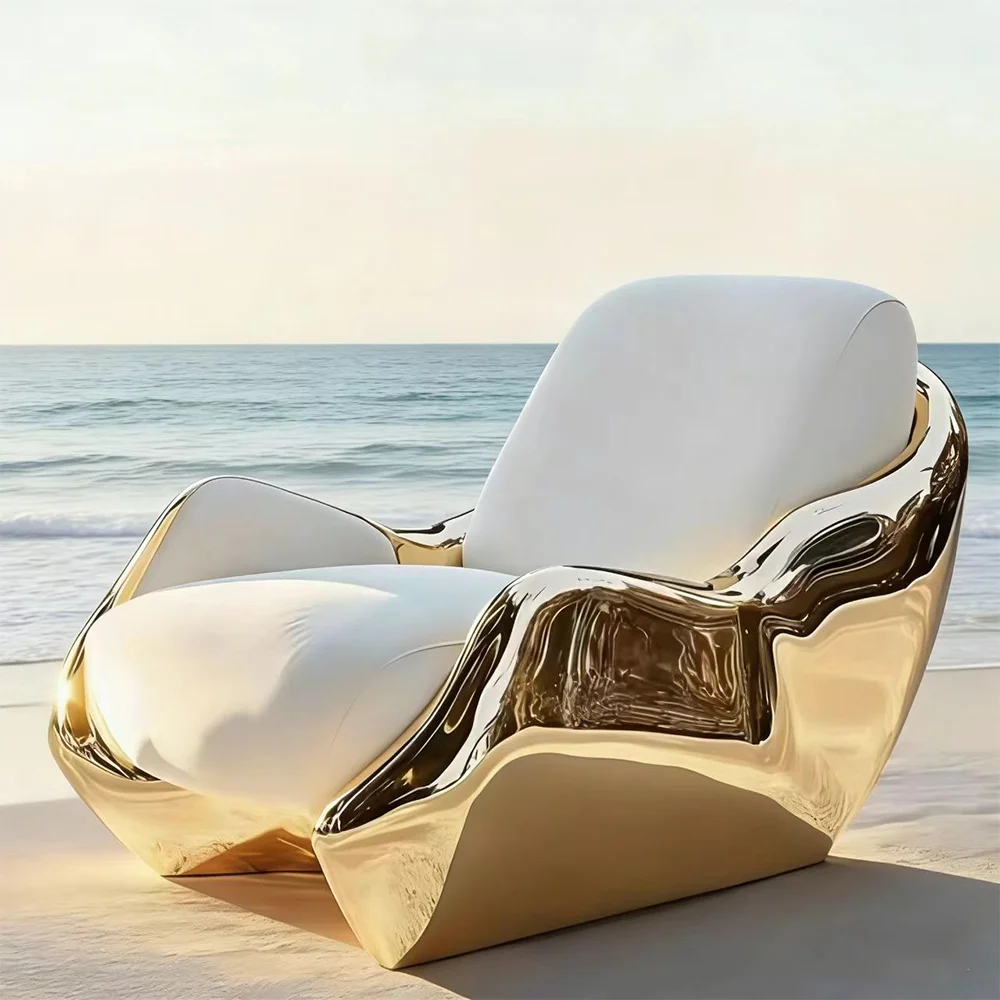#Creative Design Liquid Metal Frame Club Chair Premium Faux Leather Soft Cushion Reading Seat