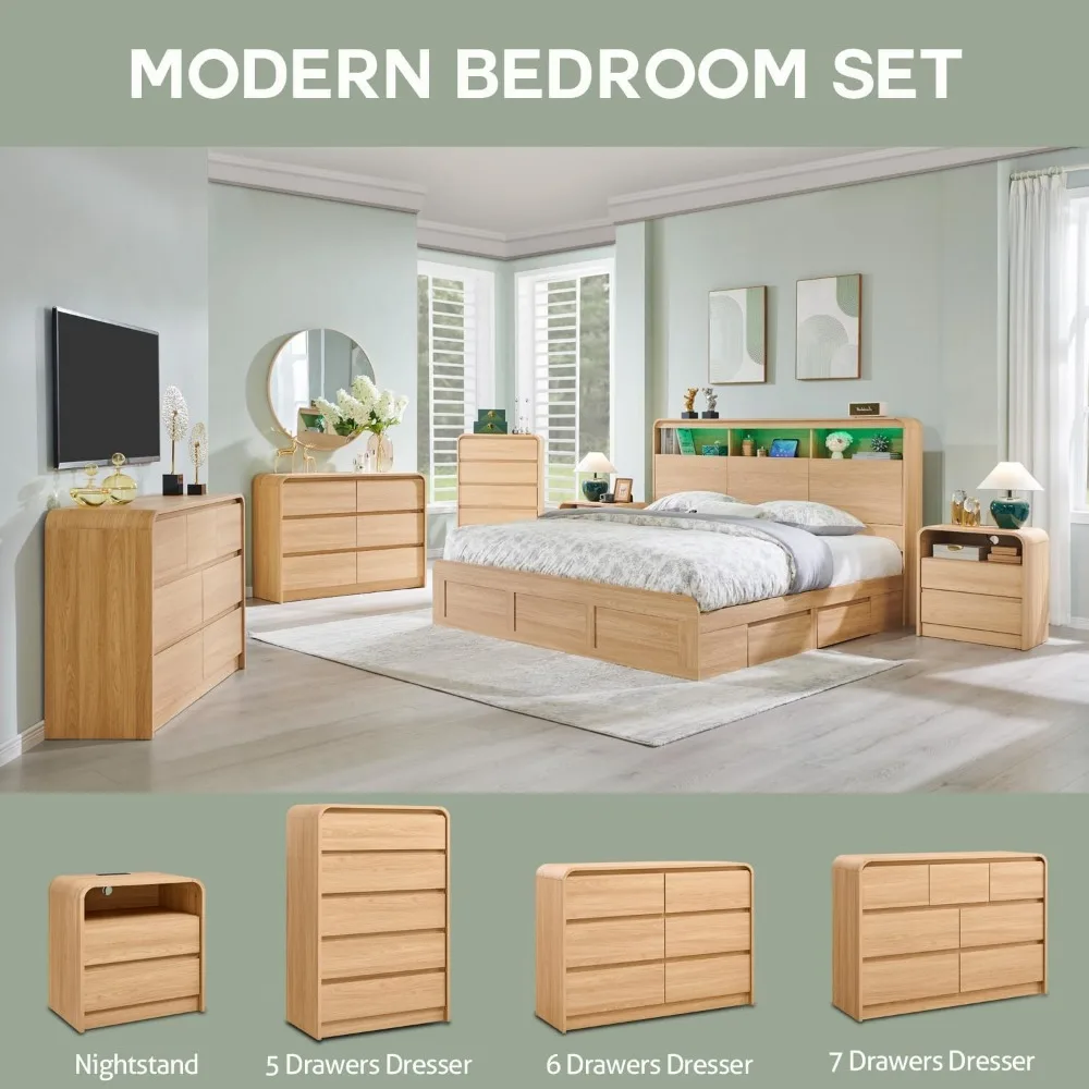 "25 Inch High Modern Nightstand with Charging Dock, 23.6 Inch Wide Wooden Bedside Table featuring Two Storage Drawers, Large Mid