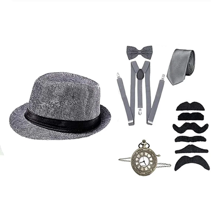 New hot selling 1920s Gatsby ball party men\'s top hat, pocket watch, strap, tie, hat set, one piece for distribution