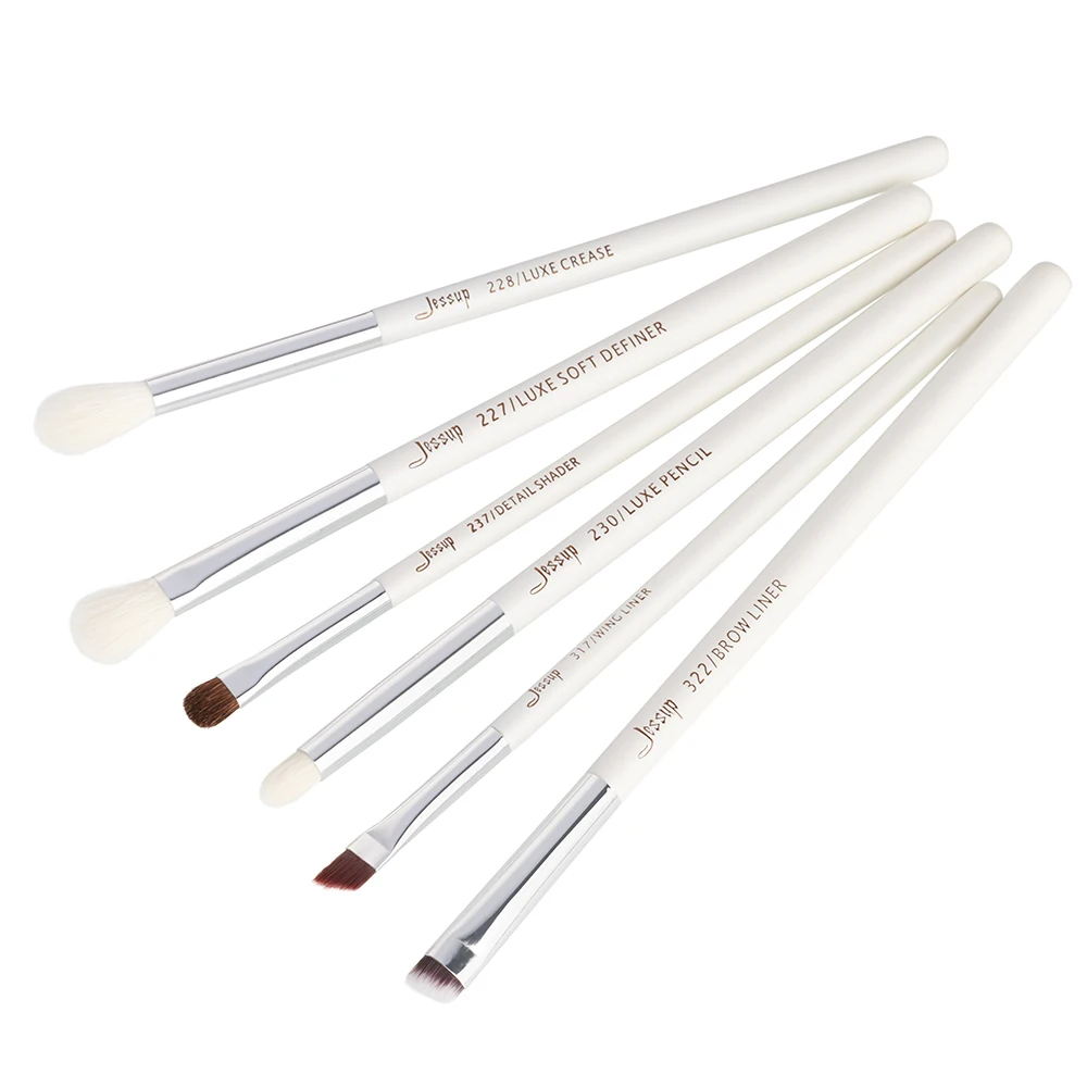 Jessup 아이 브러쉬 세트 6개 전문가용 아이섀도우 메이크업 브러쉬 세트 라이너 블렌딩 브러쉬 펄 화이트/실버, T241