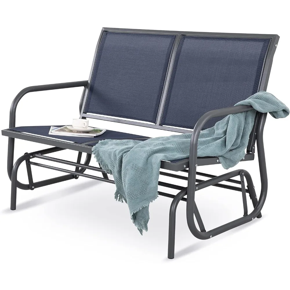 2-Personen-Terrassengleiter, Outdoor-Gleiterbank, Terrassen-Doppelschaukel-Schaukelstuhl, Loveseat mit strombeschichtetem Stahlrahmen und