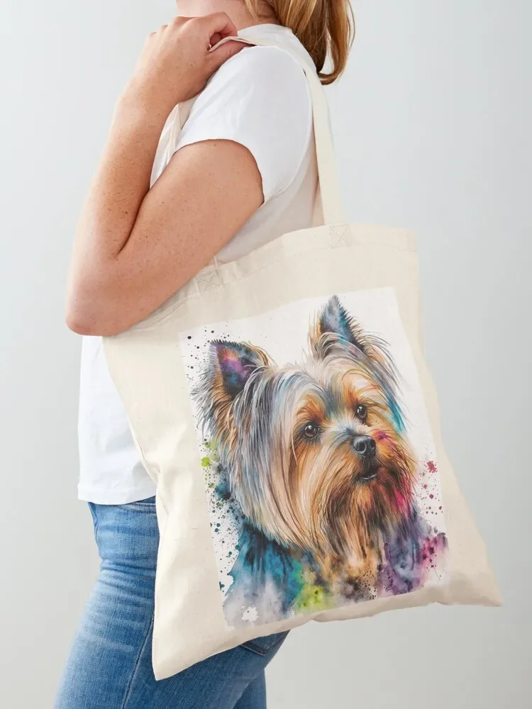 Colorful Yorkshire Terrier Watercolor Style Painting Tote Bag custom fabric bag supermarket folding bag large tote