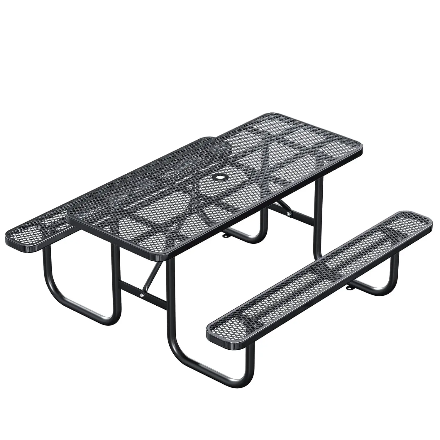6FT Rectangular Picnic Table With Attached Benches Heavy-Duty Metal Mesh Commercial Outdoor Seating , Customized