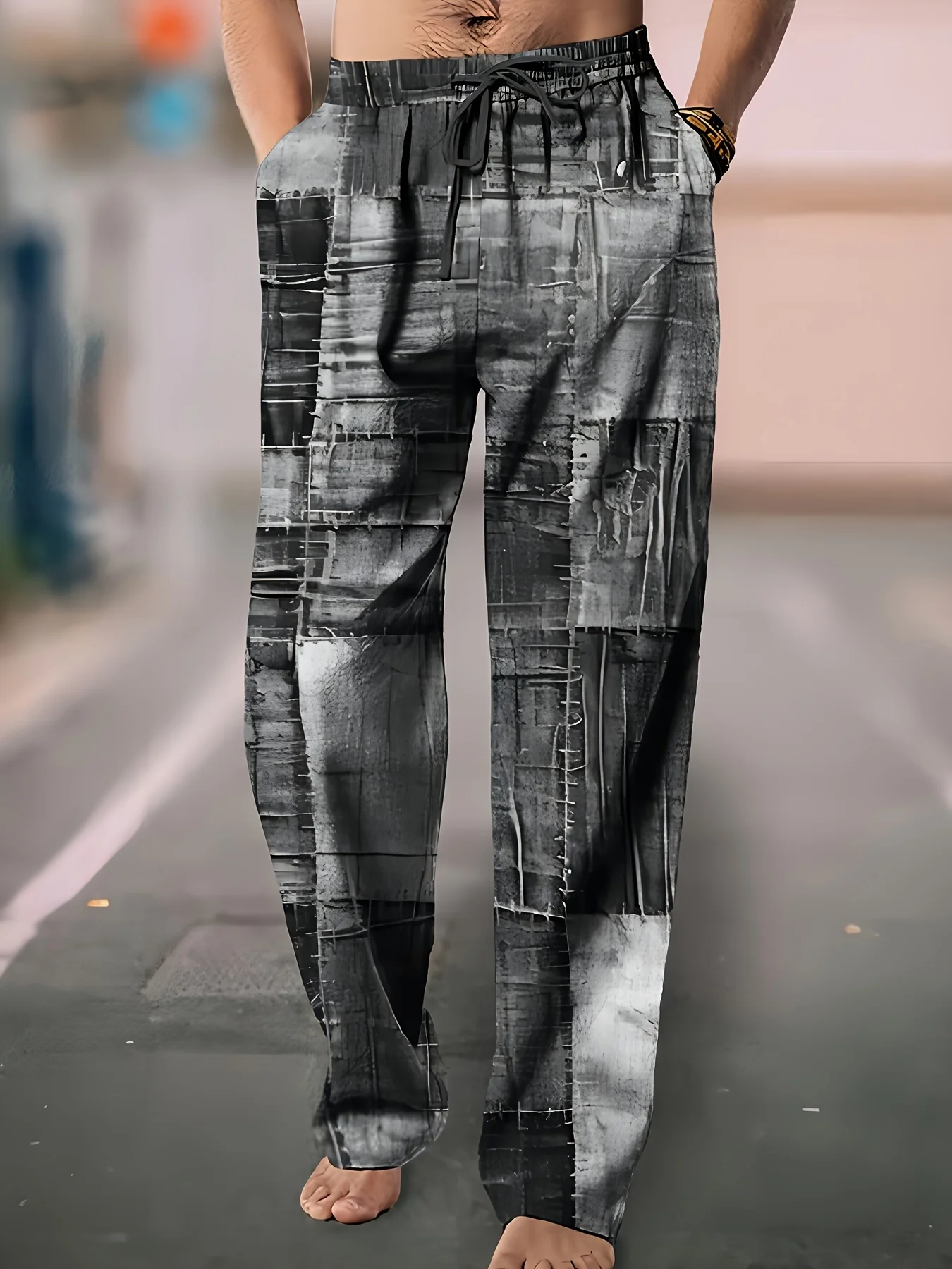 سراويل رجالية كاجوال من القطن والكتان، سراويل شاطئ صيفية مطبوعة عرقية، ريترو، منتصف الخصر، سحاب، مقاس كبير Ropa Hombre #1