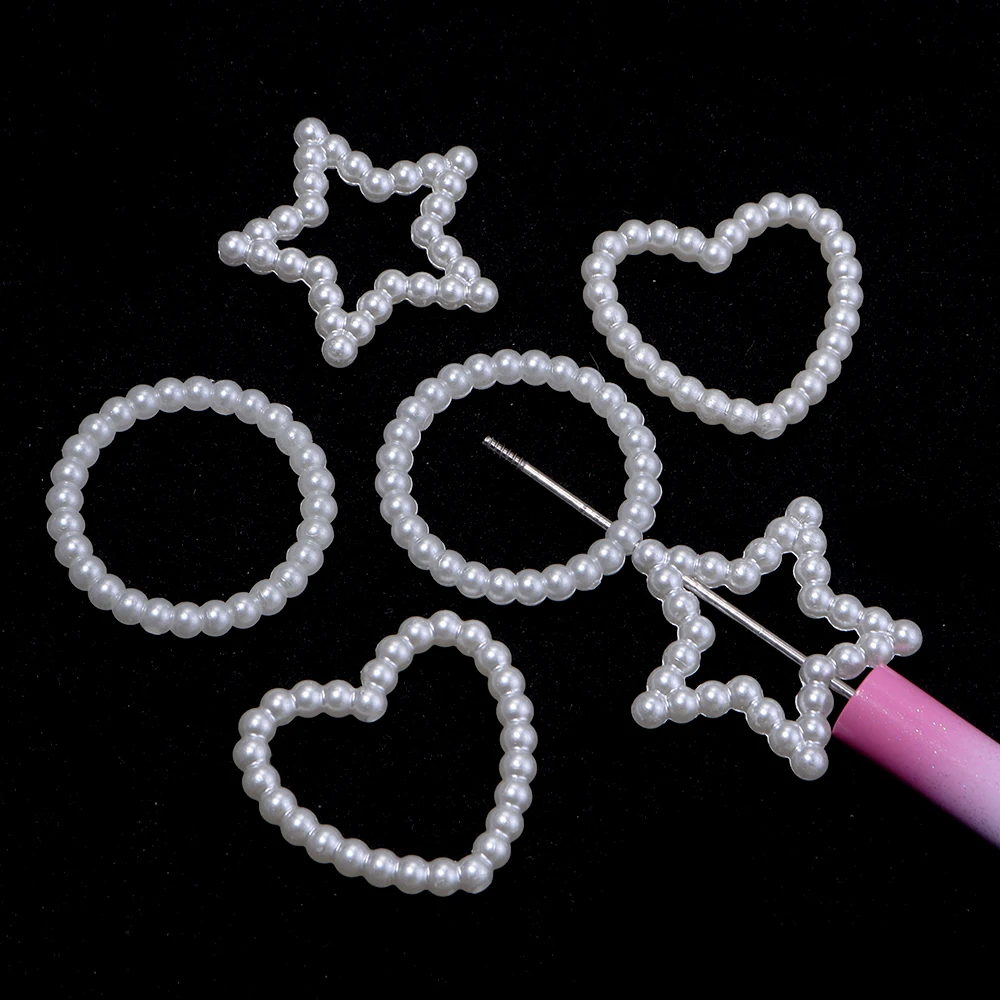 30pcs/lot ABS Imitation Pearl Hollow Round Heart Star Shape Beads Loose Spacer Beads For DIY Crafts Pen Keychains Jewelry Making