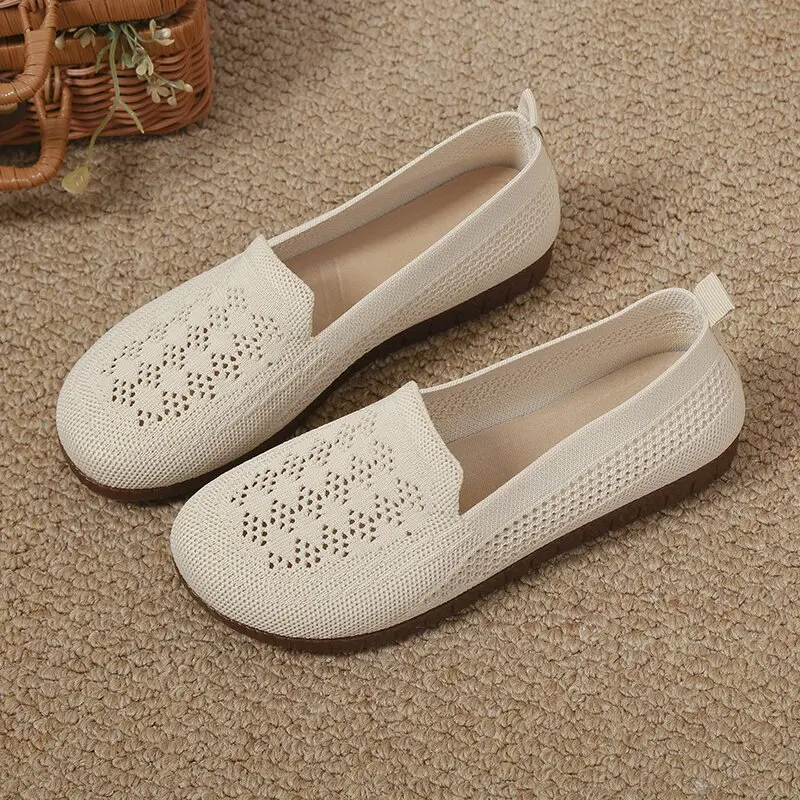 Dames Zomer Mesh Ademende Schoenen Zachte Bodem Holle Flats Ronde Hoofd Effen Color Slip Op Loafers Zapatillas De Mujer