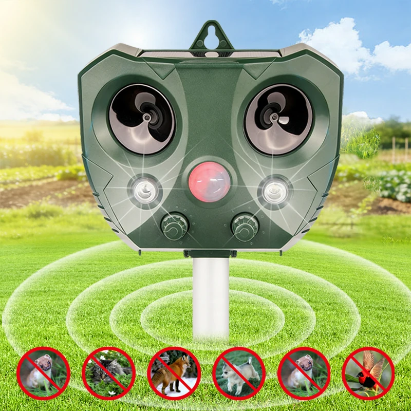 ソーラー充電式超音波猫よけ犬よけ動物忌避剤、pirモーションセンサー付き、庭の害虫駆除用リス撃退器