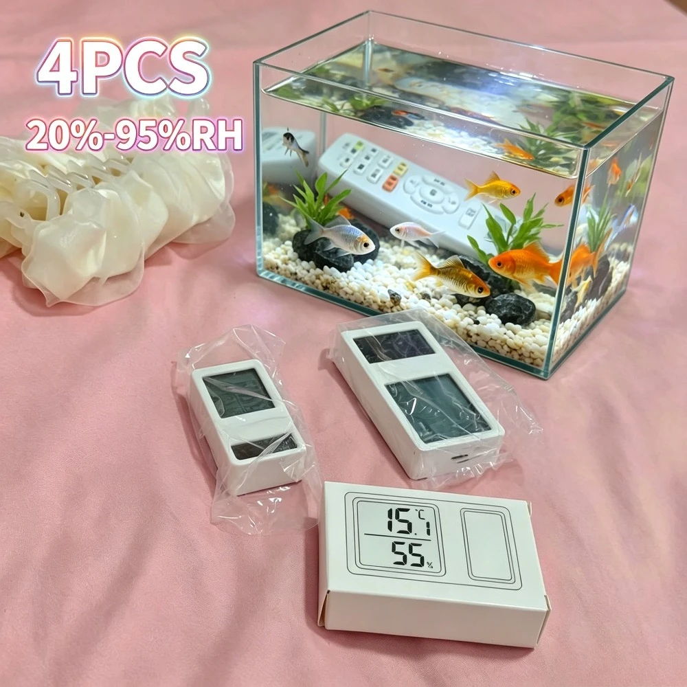 4Pcs Solar Digital Thermometer Hygrometer High Precision Mini Temperature Humidity Meter Gauge for Indoor Outdoor Environment