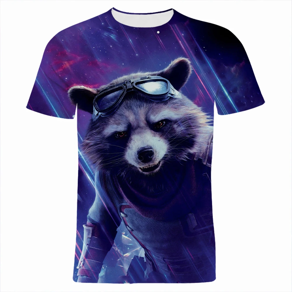 T-shirt imprimé 3D Rocket Raccoon Groot Cartoon Anime pour hommes et femmes, Streetwear, Écouteurs contractants, Mode