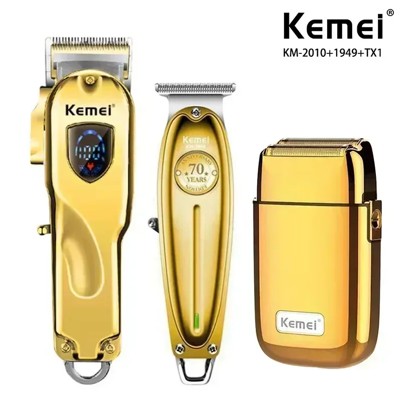 Kemei Hair Clipper KM-TX1 KM-2010 KM-1949 Professional Metal Body Electric Trimmers Rechargeable Men's Shaver Gold and Sliver