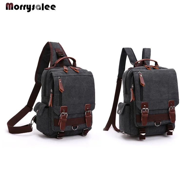 New Canvas Bag Men Bag Retro Shoulder Solid Color Zipper Single Root Double Root Vertical Section Square Menus Diagonal Package