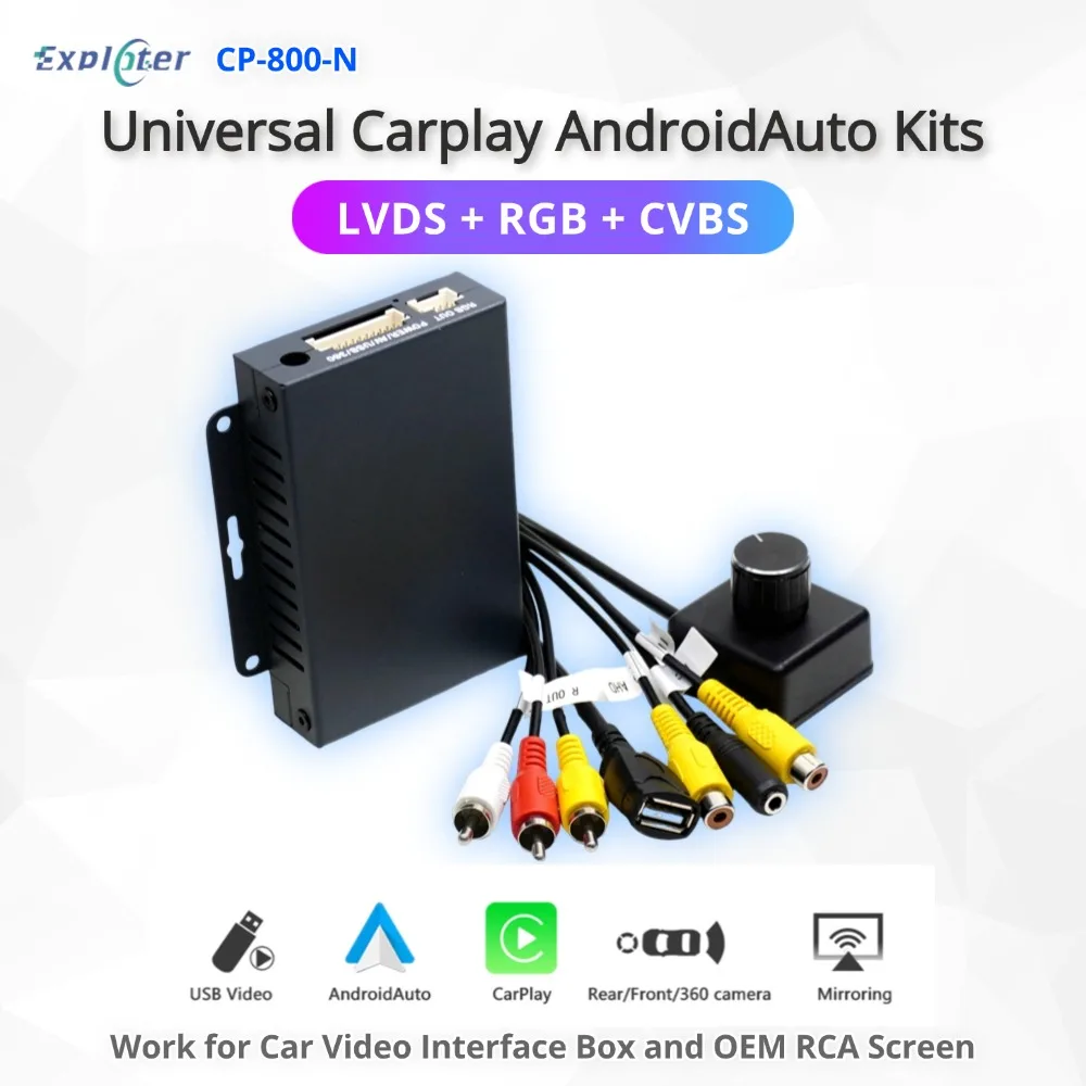 Wireless CarPlay Android Auto Retrofit Kits Universal with HDMI LVDS RGB CVBS Camera USB Touch Screen Knob MIC BT Steering Wheel