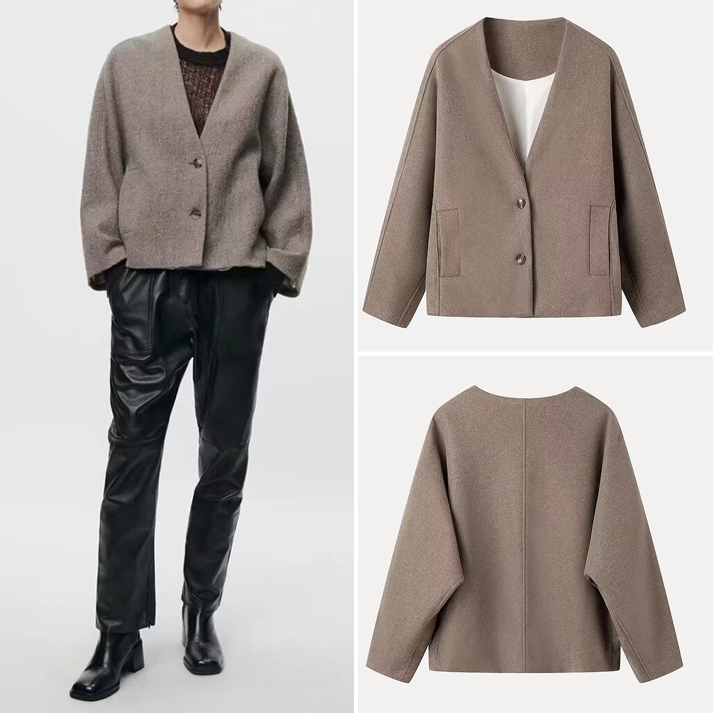 

Z 2025 New Faionable Casual Woolen Coat Ele Daily Wear Straight Cut Long Sve V-Ne Single Button Closure ...