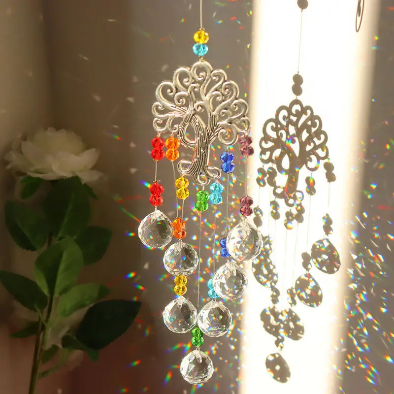 Sun Catcher Crystal Hanging Glass Prisms Suncatcher Wind Pendants Light Catcher Wind Chimes for Window Outdoor Garden Decoration