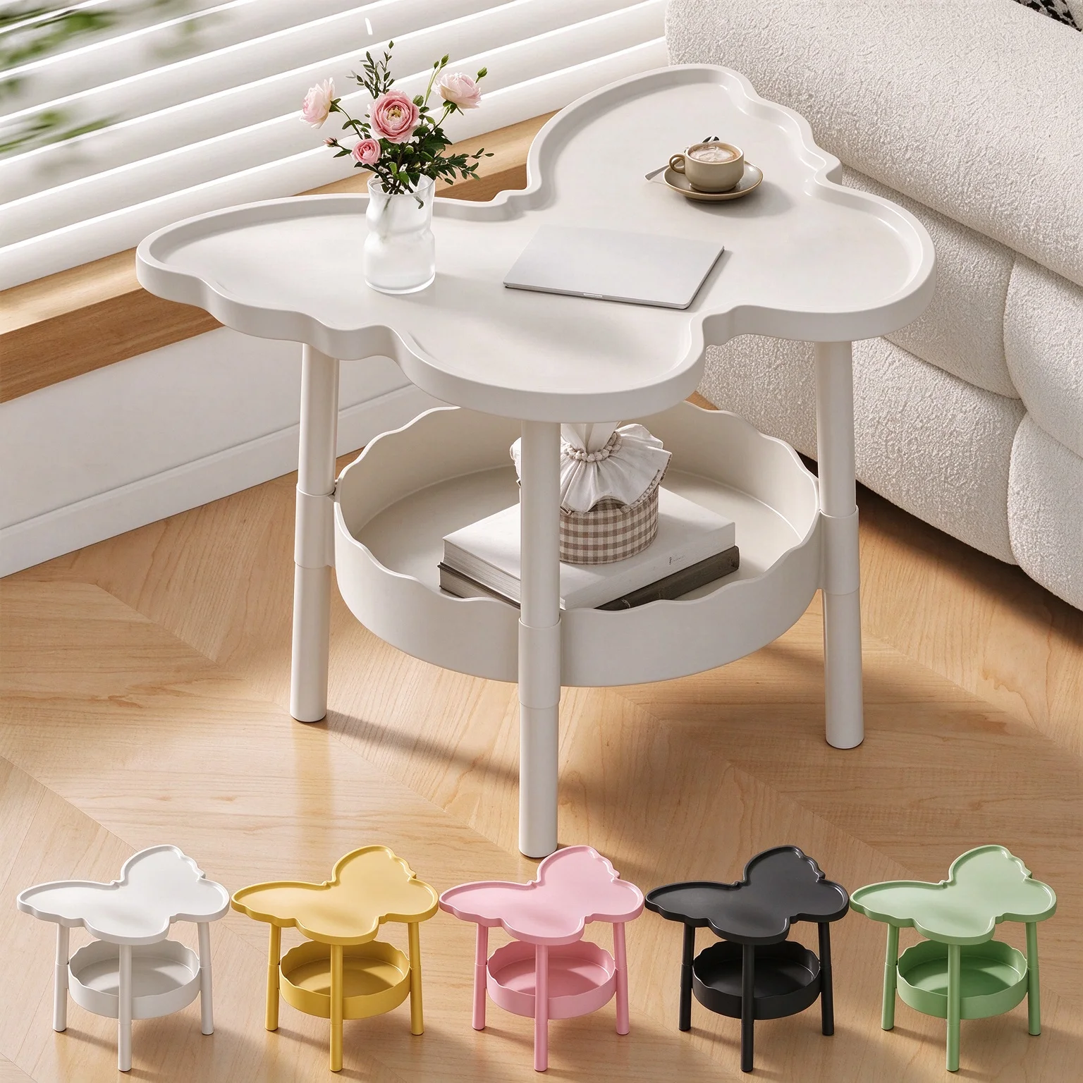 Butterfly-Shaped Side Table with 2 Layer Storage Space Small Snack Table End Table for Living Rooms Bedrooms Offices