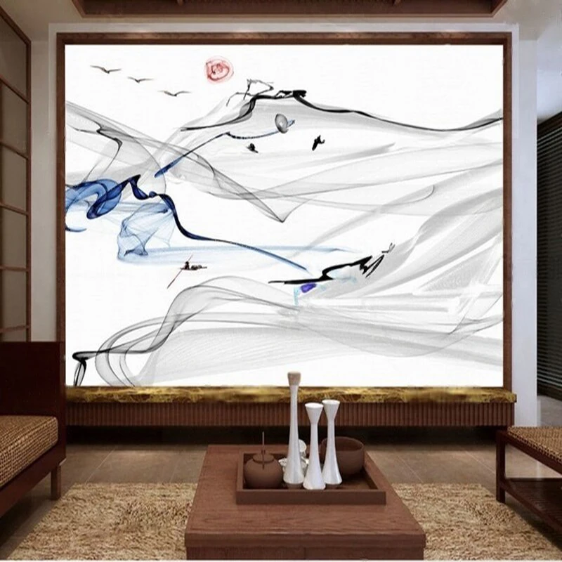 New Chinese-Style Zen Abstract Line Pattern Smoke-Illuminated Nostalgic Rural Natural Landscape Poster For Home Decoration