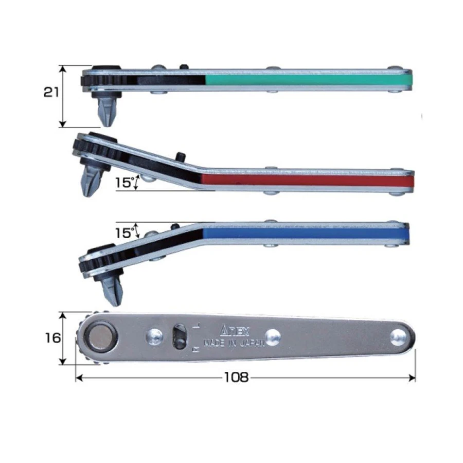 ANEX Mini Ratcheting Screwdriver with Bits for Tight Area Elbow Flat Head Wrench Driver No.425/426428/429/436