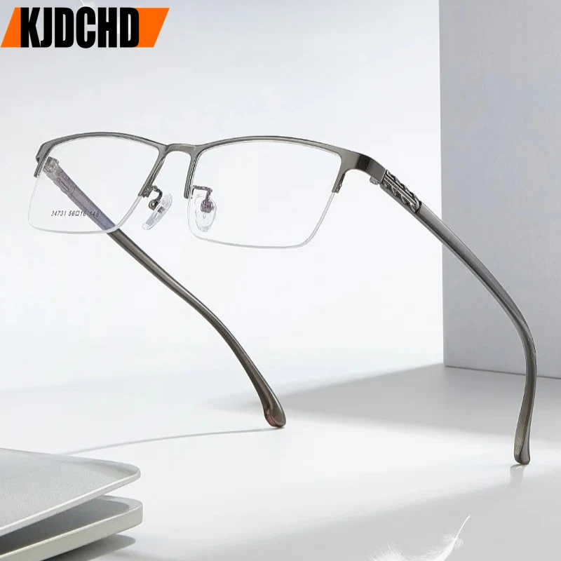 

KJDCHD Men's Business Casual Glasses Retro Optical Eyewear Big Size Half Frame Optical Prescription Eyeglasses