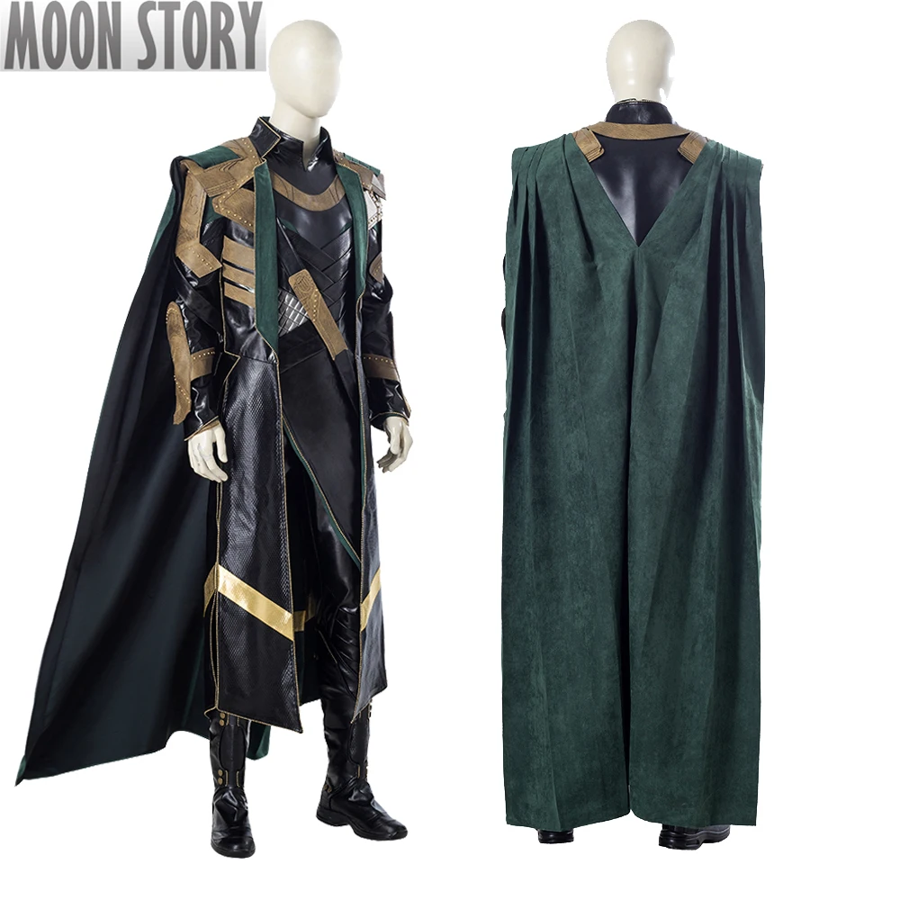 Halloween Carnival Superhero Loki Armor Grenn Cloak Leather Coat Shirt Adult Man Jacket Cape With Shoes Full Set