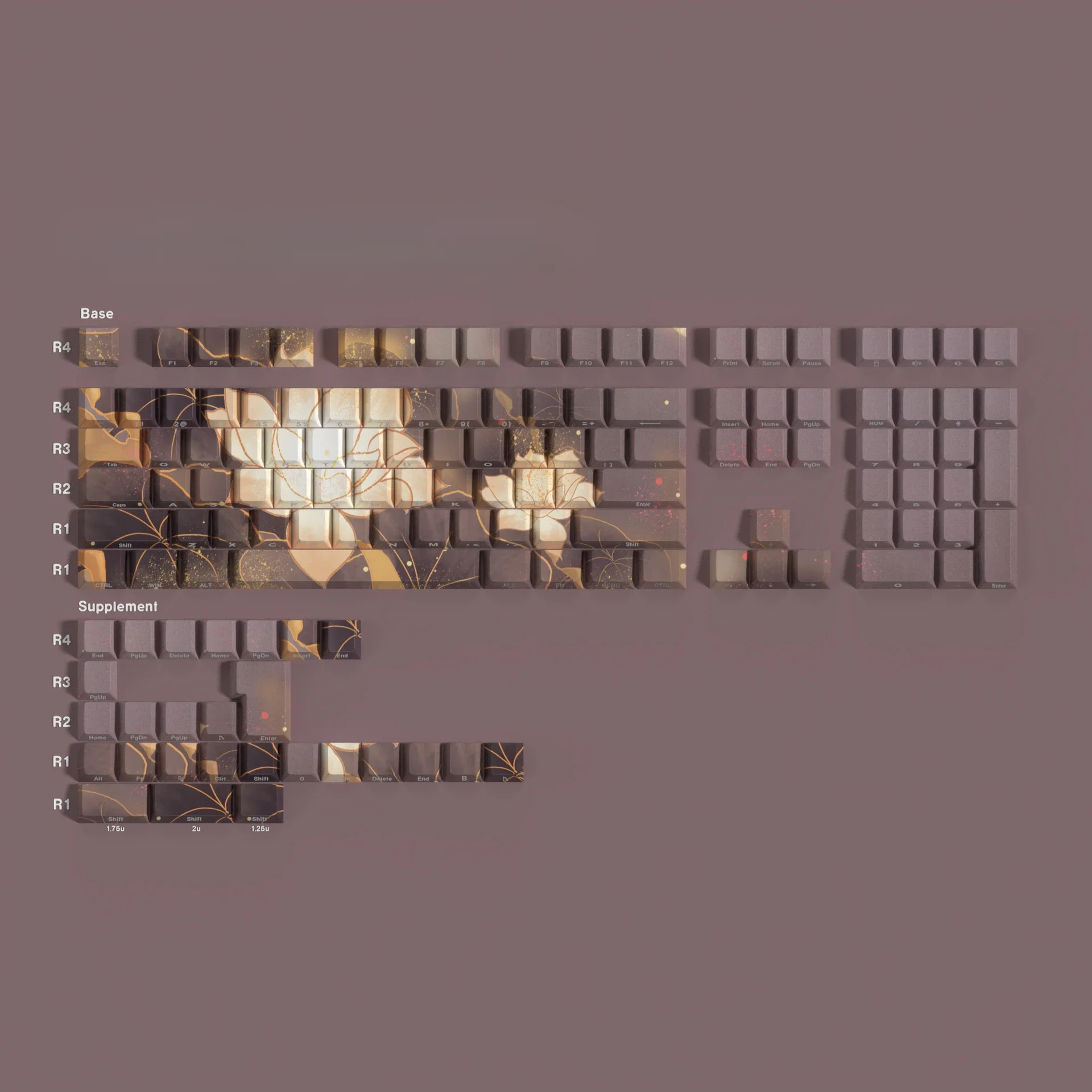 جذر اللوتس الجانب الأصلي النقش لونين حقن صب الساخن التسامي الجانب النقش نقل الضوء keycap PBT mate